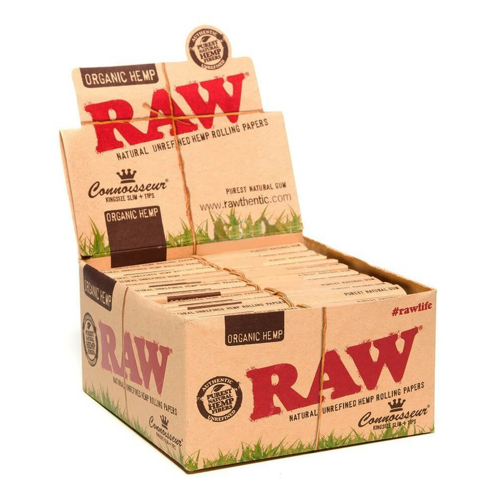 RAW Connoisseur Organic Hemp Rolling Papers With Tips (24pcs/box)