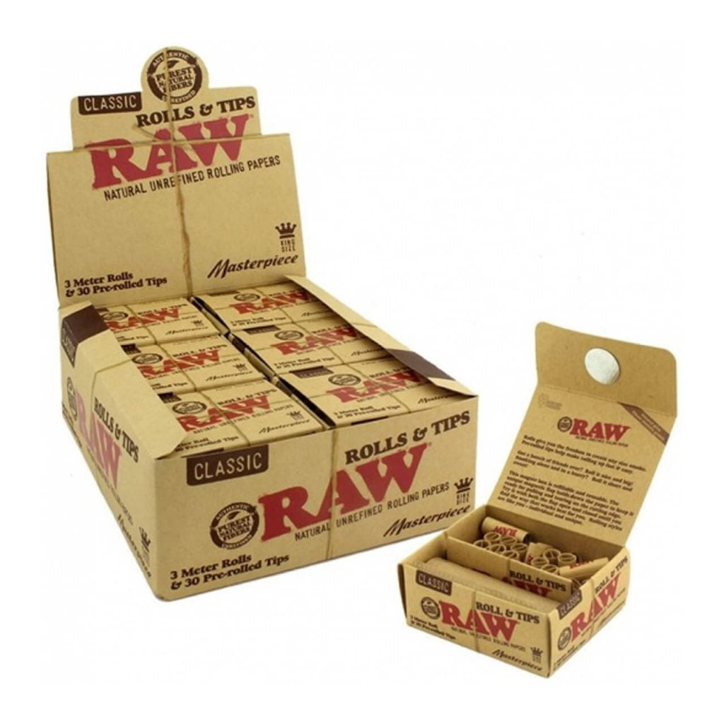 RAW Rolls and Tips 3 meters rolls + pre-rolled tips (12pcs/box)